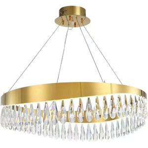 Forme ronde goutte de pluie suspension chambre salle à manger halo doré cristal anneau cercle pendentif lumière - Product Image 6