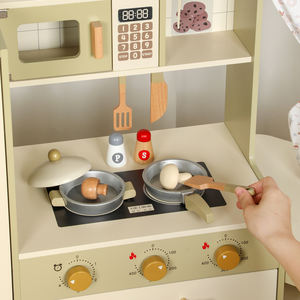लकड़ी के प्लास्टिक शैक्षिक टॉडलर खाना पकाने का खेल रेफ्रिजरेटर स्टोव लाइट के साथ 2-4 साल यूनिसेक्स नाटक खिलौना - Product Image 2