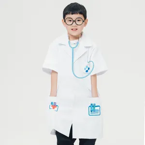 Mantel katun terilen putih anak-anak, seragam kerja Lab Sains Dokter taman kanak-kanak Sekolah Dasar Rumah Sakit