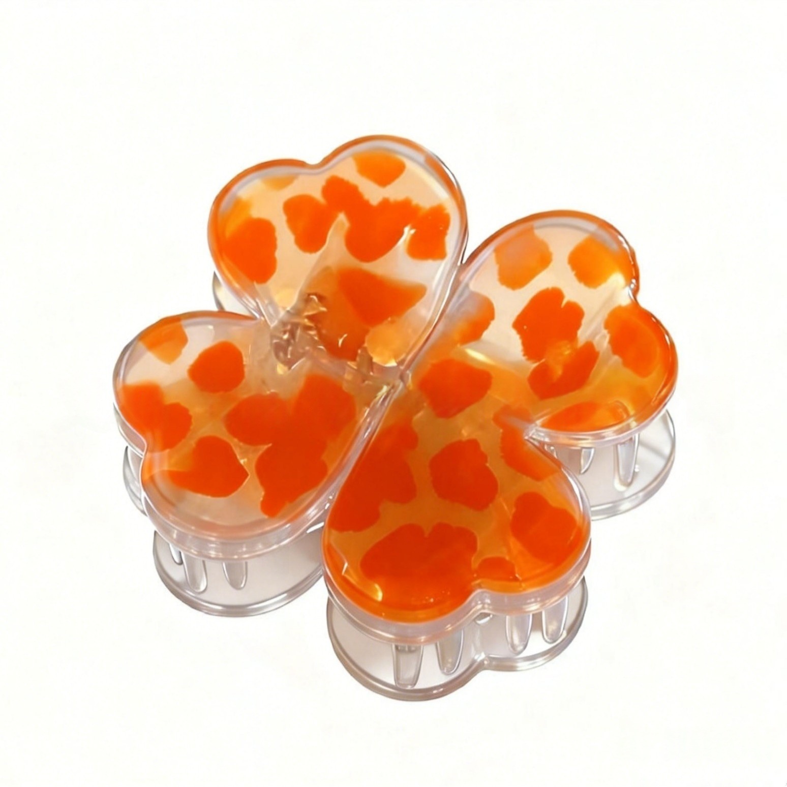 Four-leaf clover magnetic hair clip - leopard print orange