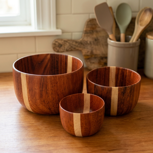 Plat de service vintage de luxe en bois d'acacia émaillé poli, écologique, pour fêtes et maison, bol à salade imprimé sur mesure, design vintage BS - Product Image 1