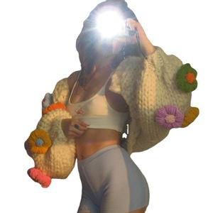 INS-suéter suelto y cálido para <span class=keywords><strong>mujer</strong></span>, cárdigan de flores de ganchillo, manga abombada, los mejores diseños - Product Image 4