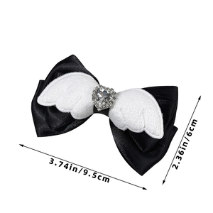 Barrette en satin faite à la main avec nœud et ailes de ballerine, ornée de strass, mignonne et élégante, SASA Gift, pince latérale, ailes d'ange, 9,5x6cm, style Lolita - Product Image 3