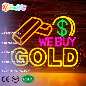 Neonawall WE BUY GOLD Enseigne néon <span class=keywords><strong>LED</strong></span> USB à intensité variable en forme de barre d'or pour Bar, Caverne de l'Homme, Salon, Chambre, Décoration murale, Cadeau de festival - Product Image 1
