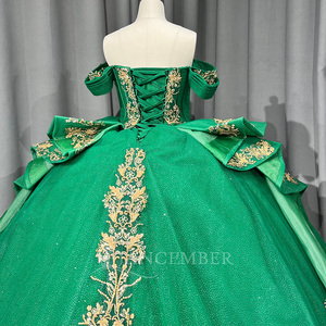 Robe de bal vert Lsmu182 longue jusqu'au sol, style Quinceañera, avec traîne chapelle, en satin moderne et dentelle imprimée, pour adolescentes Jancember - Product Image 5