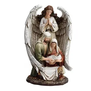 Estatua de poliresina/resina Natividad Angel Holy Family estatuilla, 10 pulgadas de altura