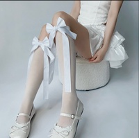 Collants Lolita pour étudiantes, pur désir, avec nœud à la cheville, collants pour femmes, printemps et été, velours anti-déchirure, soie blanche