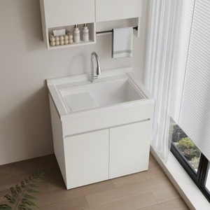 Mueble de Lavandería Moderno de Acero Inoxidable para Balcón, Mueble de Baño Impermeable con Lavabo, Mueble Simple para Lavadora - Product Image 6