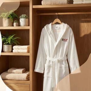 Lussuoso Accappatoio Unisex in 100% Cotone, Singolo Strato, Doppio Lato, Stile Waffle con Spugna, con Cappuccio, Lunghezza Intera, per Casa e Relax - Product Image 1