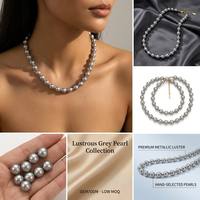 Collier classique pour femme plaqué or 18 carats, perles de culture d'eau douce grises, perles de coquillage, bijoux en cuivre pour mariage