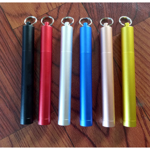 Stainless Steel Telescopic <b>Straws</b> 14mm Diameter <b>Reusable</b> Travel Folding <b>Straw</b> Set With Keychain For Outdoor Use - Product Image 3