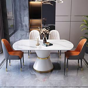 Meubles <span class=keywords><strong>de</strong></span> salle à manger <span class=keywords><strong>Table</strong></span> à manger ronde rétractable en pierre blanche avec socle en métal et <span class=keywords><strong>rallonge</strong></span> <span class=keywords><strong>de</strong></span> feuille auto-stockante - Product Image 2