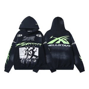 Completo Hip Hop Autunnale Hell Star Stile Americano di Tendenza, 100% Cotone, <span class=keywords><strong>Felpa</strong></span> con Cappuccio e Pantaloni Stampati, Lavati, con <span class=keywords><strong>Cerniera</strong></span>, Vestibilità Larga da <span class=keywords><strong>Uomo</strong></span> - Product Image 5