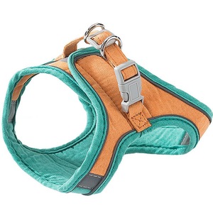 Harnais réglable pour animaux de compagnie, gilet pour petits chiens et chats, vert, orange, patchwork, double couche de protection, anti-évasion - Product Image 2