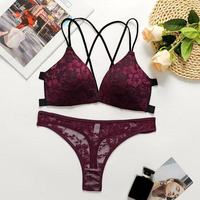 Nuevo diseño Bikini de encaje Sujetador acolchado Conjunto de ropa interior Tanga y sujetador de lujo Ropa interior Conjunto de ropa interior de 2 piezas para damas jóvenes