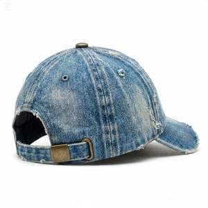 Vintage Denim Baseball Cap 6-Panel Adjustable Metal Buckle Unisex Washed Style Casual Spring Summer <b>Hat</b> - Product Image 6