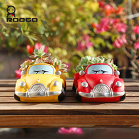 Pot de fleurs en résine fait main, style vintage, en forme de voiture Beetle, pour plantes succulentes, avec trou de drainage, motif dessin animé
