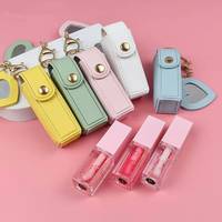Haute qualité en gros brillant à lèvres mignon voyage Portable pochette de maquillage avec porte-clés miroir marque privée Pu cuir lèvre huile brillante