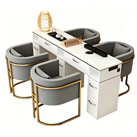 Table de manucure moderne en bois pour salon de beauté avec collecteur de poussière, prise et plus de rangement