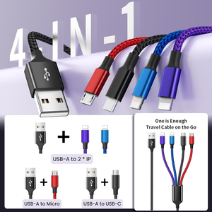 Câble de charge multi-appareils <span class=keywords><strong>4</strong></span> en <span class=keywords><strong>1</strong></span> en nylon tressé coloré, charge rapide PD 65W, pour ordinateur portable, smartphone et tablette, vente en gros - Product Image 2