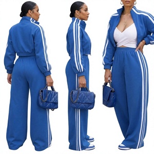 Conjunto Deportivo de 2 Piezas para Mujer, Chaqueta con Cierre y Pantalones Anchos a Rayas, Estilo Casual Deportivo, Manga Larga, Tejido 100% Algodón - Product Image 5