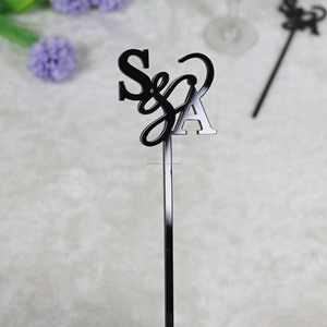 Tùy chỉnh được thiết kế Monogram Tên đám cưới khuấy bên thanh sự gian lận Gậy handmade đám cưới màu đen Acrylic uống stirrers - Product Image 2