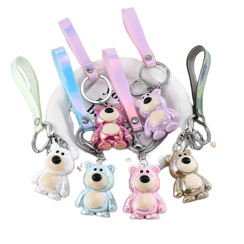 Neue Acryl beschichtung Spiegel Gradient Erdbeer bär Schlüssel bund Nette Cartoon Anhänger Kreative Geschenkt üte Dekoration KeyRing Kinder Geschenk