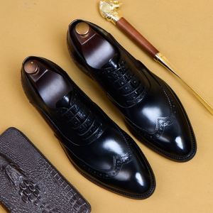 Chaussures habillées en cuir véritable pour hommes, style britannique, richelieu embossé, bout pointu, en cuir de vachette, pour tenue de ville de luxe - Product Image 4