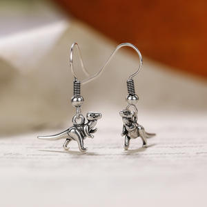Boucles d'oreilles pendantes Hille en forme de dinosaure, en alliage plaqué argent antique, design animal mignon, bijoux de mode unisexe - Product Image 4