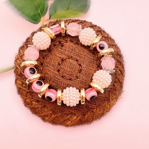 Bracelet élastique en fausses perles Evil Eye, 16mm, 12mm, 10mm, bijoux pour femmes, usage quotidien, or blanc CCB - Product Image 4