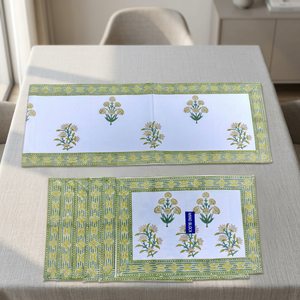 Ensemble chemin de table et set de tapis à motifs vert et jaune, 100% toile de coton, décoration de table à manger pour la maison et la salle à manger - Product Image 3