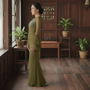 Ensemble Baju Kurung Borong Direct Kilang, Kebaya Moderne Brodé Kerawang, Crêpe Cey Sans Repassage Pas Cher, Tendances Virales Raya 2025 - Product Image 3
