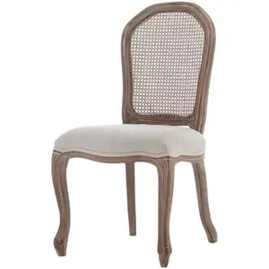 French Rattan Rectangle Back Wedding Chair Retro Wood Dining Chair
