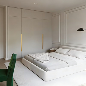 BALOM Customized Factory Direct Solid Wood <b>Wardrobe</b>, Matt Front & Brass Handles, Minimalist Design Bedroom Furniture Ardrobe - Product Image 2