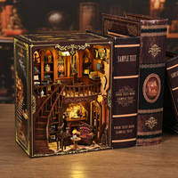 DIY Serre-livres en bois style cabane antique, niche à livres créative, modèle de maison miniature 3D à assembler, fait main, 21x11x16cm