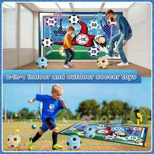 <span class=keywords><strong>Jeu</strong></span> de football avec 2 ballons, tapis de cible de football pour enfants pour la cour, ensemble de fléchettes de football adhésives avec piquets de sol - Product Image 2