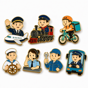 En gros, Pin's en émail souple sur le thème des métiers (Cartoon), modèles Scientifique, Pilote, Ingénieur, pour enfants, thème STEM, cadeau personnalisé pour étudiants et enseignants - Product Image 1