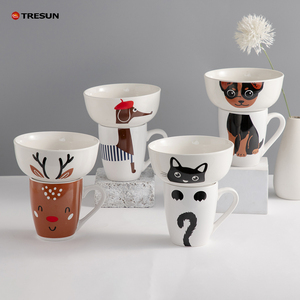 Oem özel tasarım Logo seramik porselen yemek takımı köpek at desen bulaşık makinesi mikrodalga güvenli amerikan tarzı çocuklar için - Product Image 2