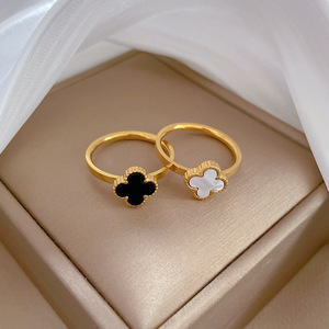 Anillo <span class=keywords><strong>de</strong></span> Dedo Índice Unisex <span class=keywords><strong>de</strong></span> Acero <span class=keywords><strong>de</strong></span> Titanio Pulido con Corona <span class=keywords><strong>de</strong></span> Trébol [No se Desvanece], Personalizado y Sencillo - Product Image 2