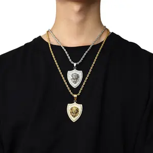 Rvs Europese Amerikaanse Populaire Hiphop Sieraden Ridder Leeuw Diamanten Hanger Trendy Gepersonaliseerde Mannen Ketting