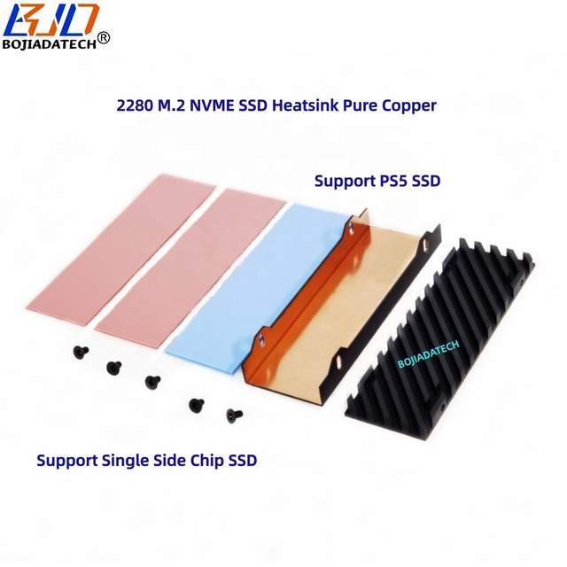 Factory Wholesale 2280 Pure Copper M.2 NVME SSD Heatsink Bracket Black Graphene Coating 70*20*4MM for PS5 Desktop
