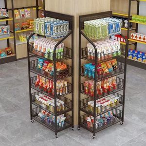 Supermarket Snack Shelf 5 Tier Grid Rack Movable Multi Purpose Display <b>Stand</b> For Store Food Beverage Storage - Product Image 3