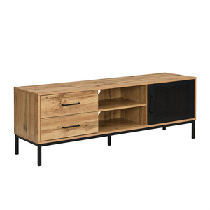 <span class=keywords><strong>Meuble</strong></span> <span class=keywords><strong>TV</strong></span> moderne en MDF mélaminé couleur chêne sauvage avec pieds en tuyau métallique <span class=keywords><strong>et</strong></span> porte en mélaminé noir avec revêtement poudré pour salon, salle à manger, hôtel - Product Image 1