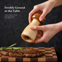 Ensemble moulin à sel et poivre en bois avec réglage de la grosseur pour cuisine, comptoir, café, hôtel, restaurant – Outil de mouture manuel pour assaisonnements