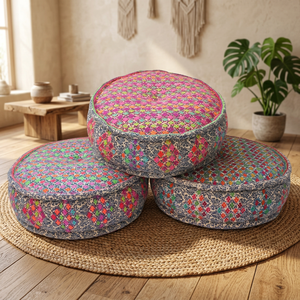 Luxury Handcrafted Cotton Embroidered Pouffe Floor <b>Cushion</b> Ottoman <b>Stool</b> Multi Color Decorative Traditional Design Movable - Product Image 3