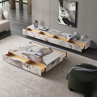 Mueble para TV de Alta Gama con Base de Placa de Roca, Mueble para TV de Lujo con Almacenamiento, Combinación de Mesa de Centro, Base Resistente a la Oxidación, Mueble para TV de Fábrica de Foshan