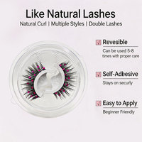 Cils artificiels en cheveux synthétiques doux réutilisables, décorés de strass roses étincelants faits à la main, marque privée OEM