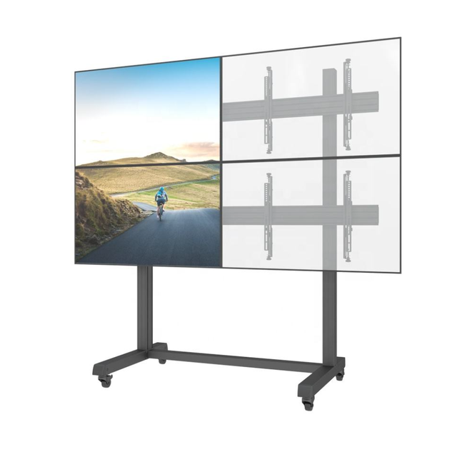 Quad Screen 70" TV Trolley Stand Mobile Floor Cart Rolling System Adjustable Height Steel 600x400mm VESA Monitor Support