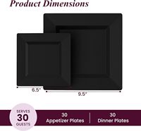 Assiettes en plastique jetables carrées noires de 9 pouces et 13,5 pouces, 60 pièces, assiettes pour mariage, anniversaire, Halloween et fête