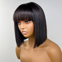 Vente en gros de perruque faite à la machine Perruque Bob frontale soyeuse et droite en cheveux vierges noirs naturels sans colle Perruques courtes sans dentelle